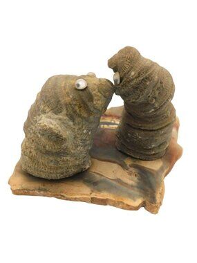 Unique Figurine On Polished Agate Base Googly Eyes Trilobite Fossils?